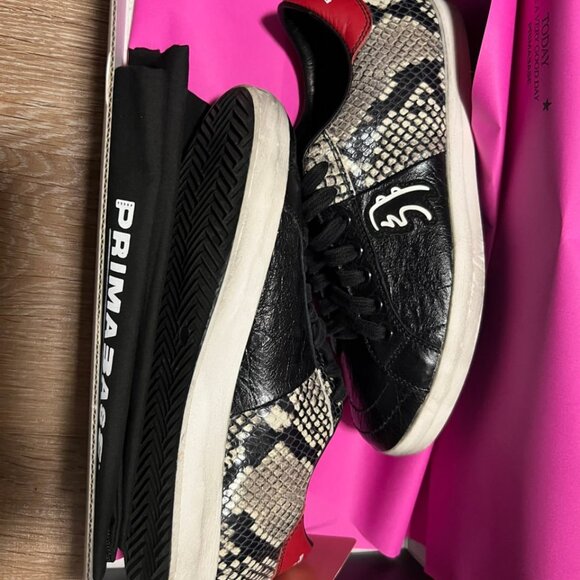 Primabase Sneakers Black Textured Leather Snake Print Red Heel - Picture 5 of 13